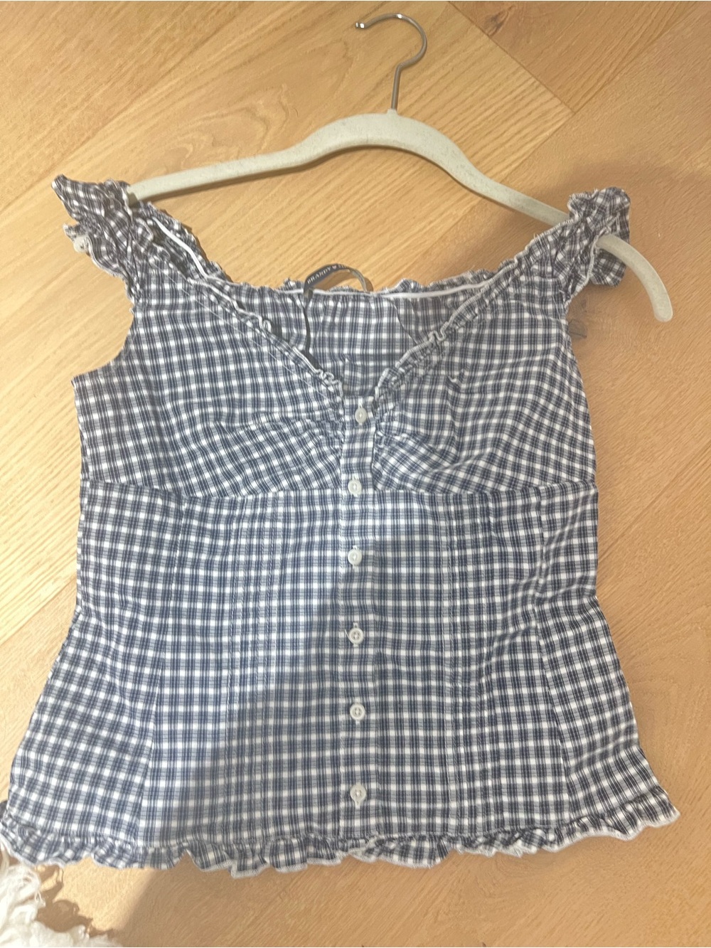 Brandy Melville Black and White Gingham Ruffle Button Tank - Picture 2 of 2